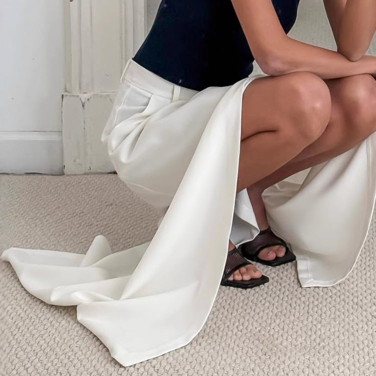 Women’s A-Line Skirt – High Waist – Front Slit – Belt Loop – Full Length –Elegance