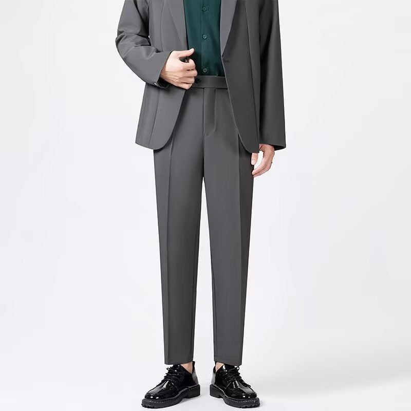 Men’s Tailored Trousers – Slim Fit – Wool Blend – Ankle Length Smart Casual Pants
