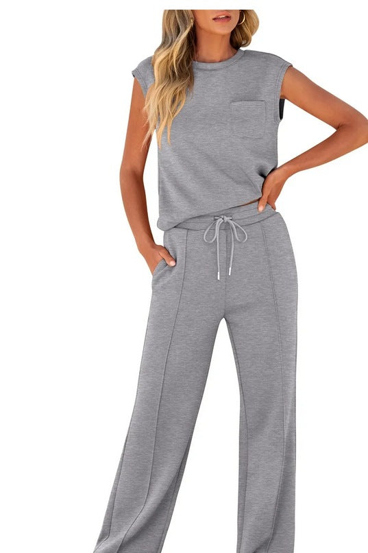 Women’s Two-Piece Set – Sleeveless Top and Pants – Relaxed Fit – Soft Cotton Blend