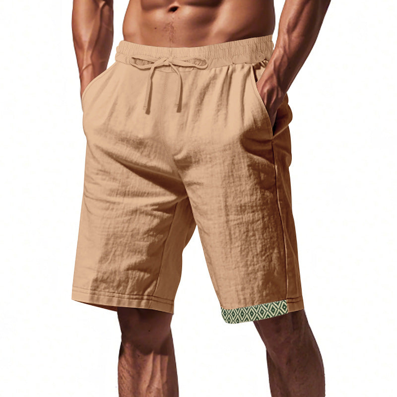 Men’s Linen Shorts – Loose Fit – Breathable – Drawstring Waist – Boho Hem Trim