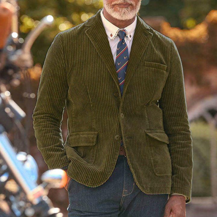 Men’s Blazer – Tailored Fit – Textured Corduroy – Notch Lapel Semi-Formal Jacket