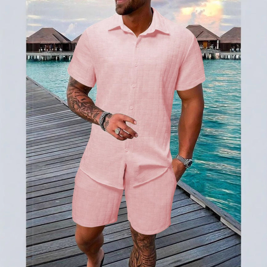 Men’s Two-Piece Set – Jacquard Pattern – Relaxed Fit – Lightweight Cotton Blend