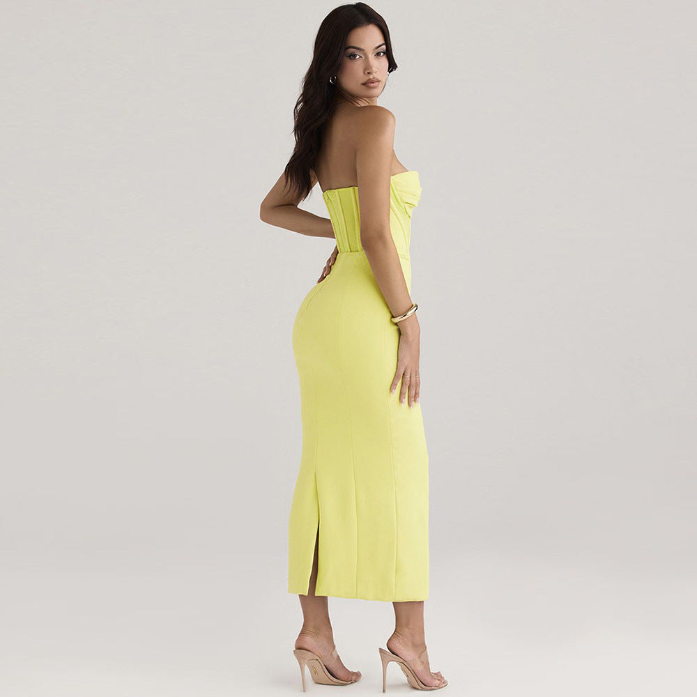 Women’s Strapless Bodycon Dress – Slim Fit Midi – Boned Bodice – Sweetheart Neckline