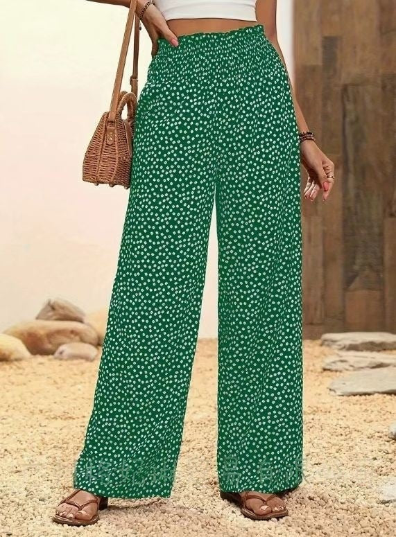 Women’s Flared Pants – Relaxed Fit – Elastic Waist – Full Length – Breathable Blend