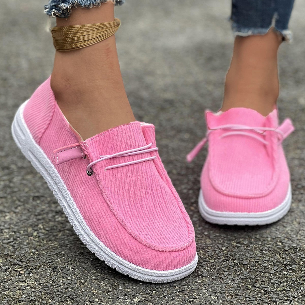Women’s Loafers – Ribbed Texture – Slip-On Fit – Cushioned Insole Casual Shoe