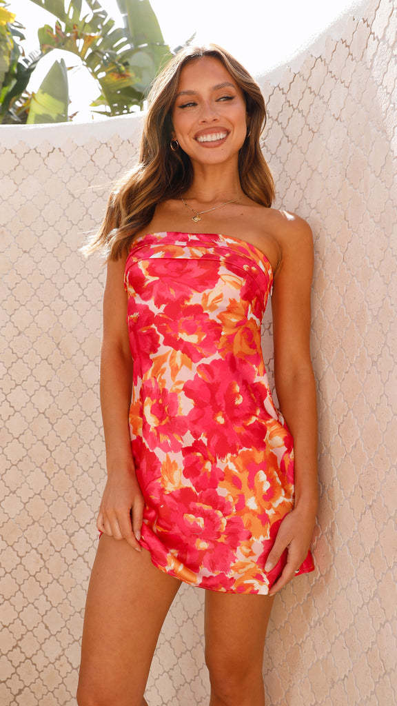 Women’s Strapless Mini Dress – Slim Fit – Floral Print – Lightweight Breathable Fabric