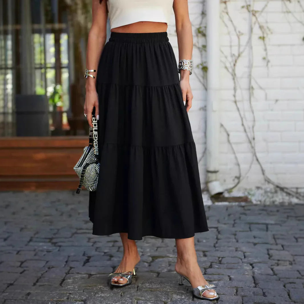 Women's Midi Skirt - Flowing Fit - Elastic Waist