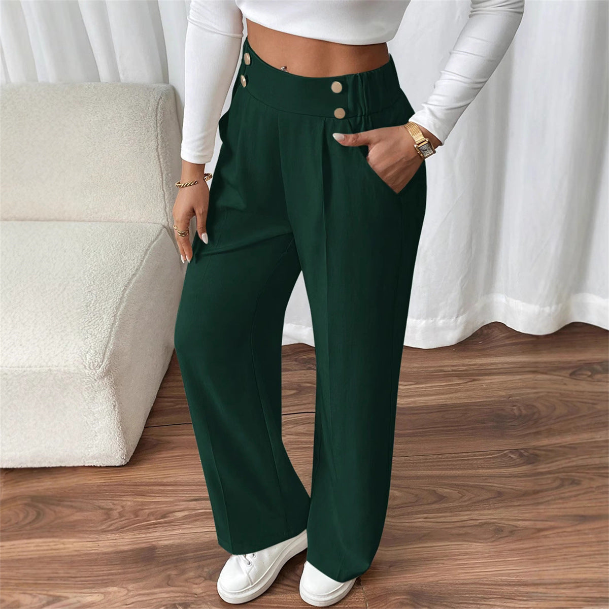 Women's Wide-Leg Trousers - Relaxed Silhouette - High Waist