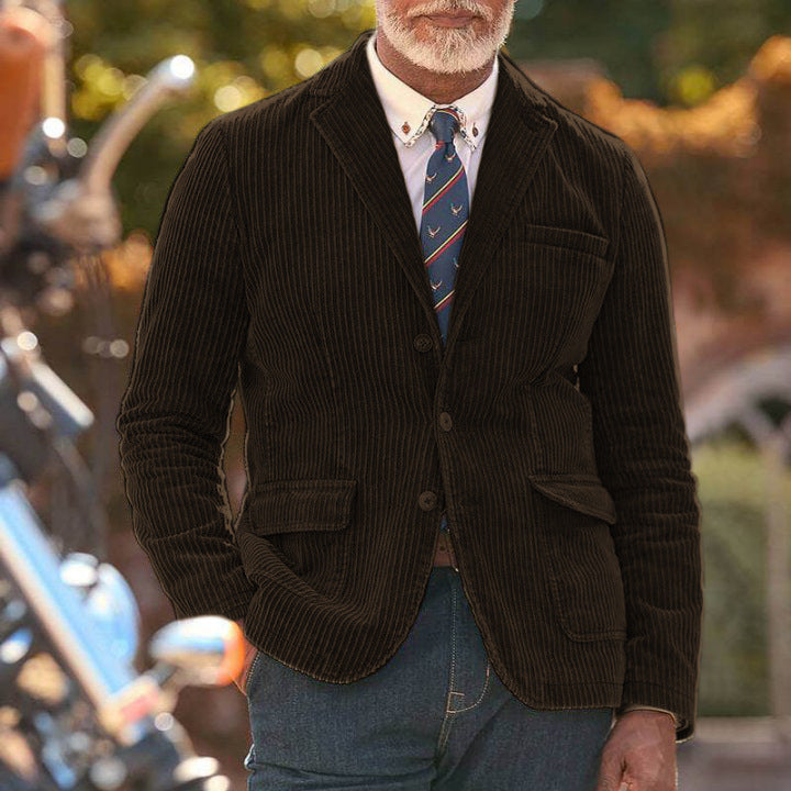 Men’s Blazer – Tailored Fit – Textured Corduroy – Notch Lapel Semi-Formal Jacket