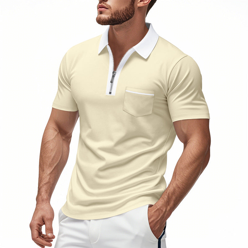 Men’s Polo Shirt – Slim Fit – Zipper Placket – Cotton Blend – Chest Pocket Casual Wear