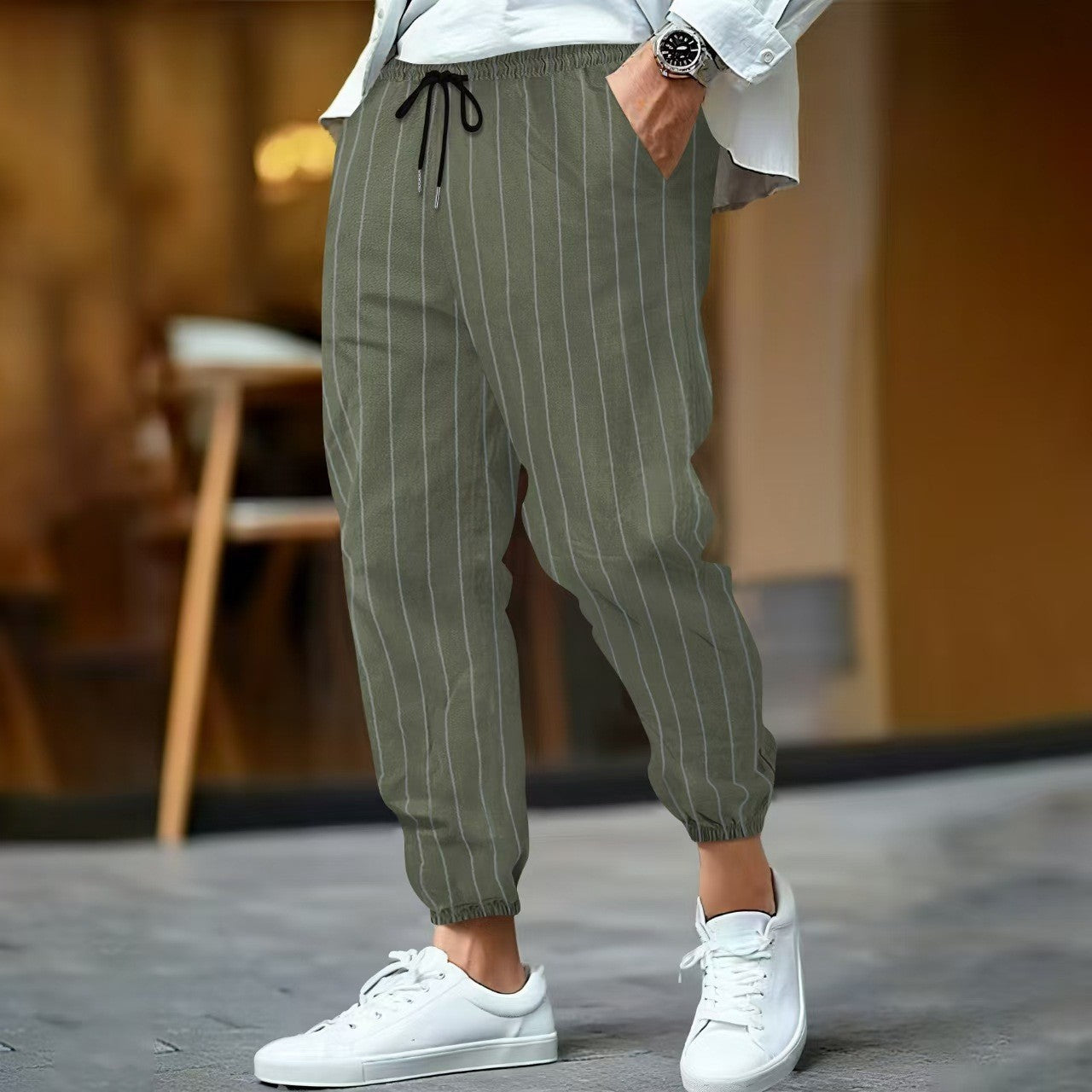 Men’s Casual Pants – Relaxed Fit – Cotton Blend – Tapered Leg – Elastic Waist – Drawstring