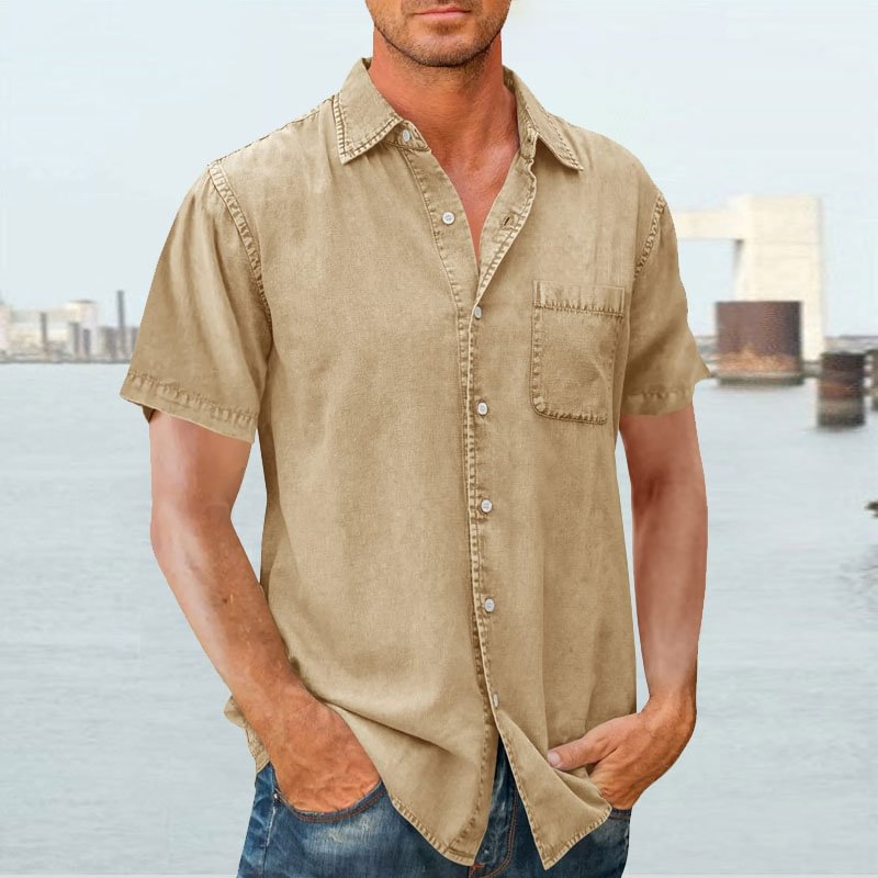 Men’s Short Sleeve Shirt – Relaxed Fit – Button Front – Natural Fibers – Chest Pocket