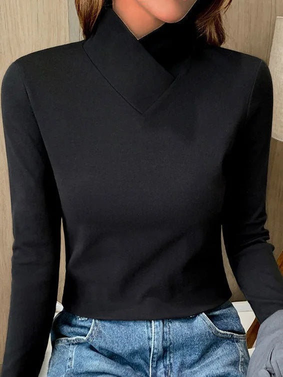 Women’s Top - Stretch Jersey - Slim Fit - Long Sleeve - Mock Turtleneck