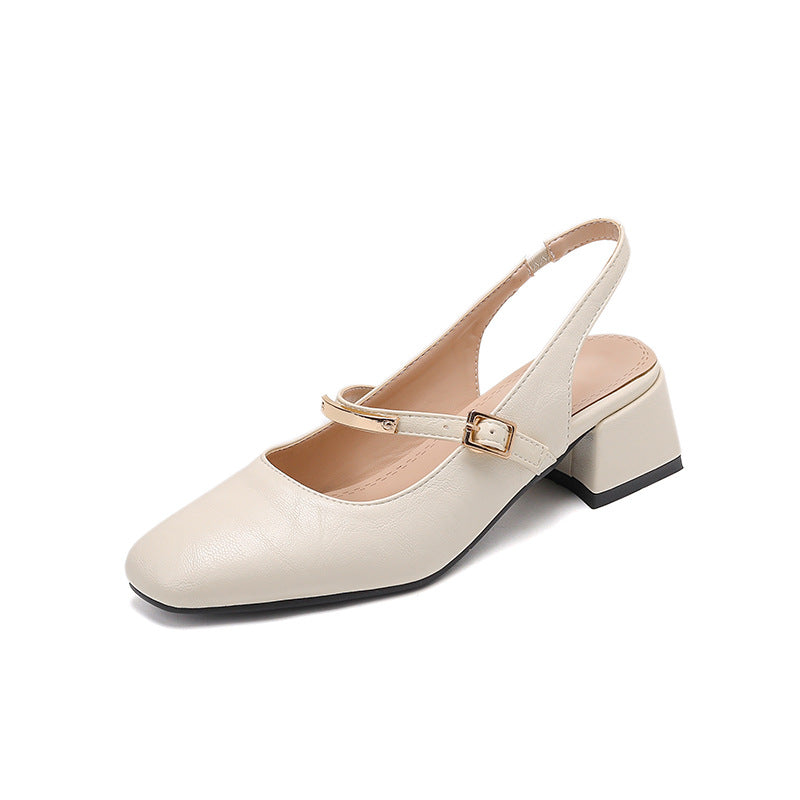 Women’s Slingback Heels – Square Toe – Studded Strap – Block Heel – Polished Finish