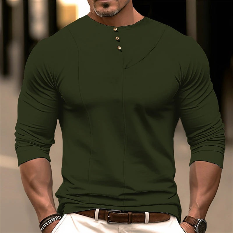 Women's Long Sleeve Shirt - Cotton Blend - Slim Fit - Asymmetrical Neckline Buttons