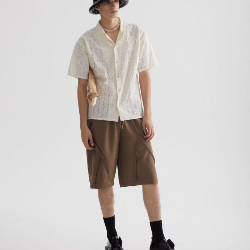 Men’s Short Sleeve Shirt – Cotton Blend Lace – Oversized Fit – Cuban Collar