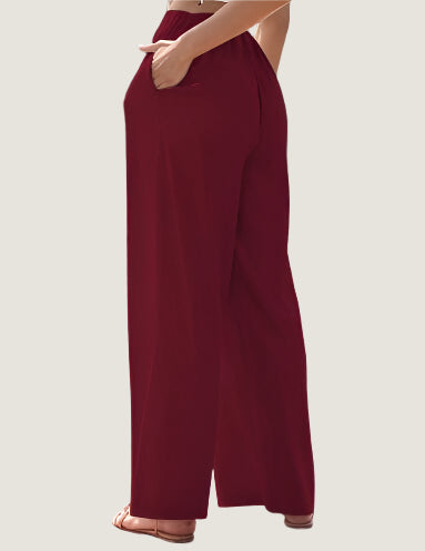 Women’s Wide-Leg Pants – Linen Blend – Relaxed Fit – Drawstring Waist – Full Length