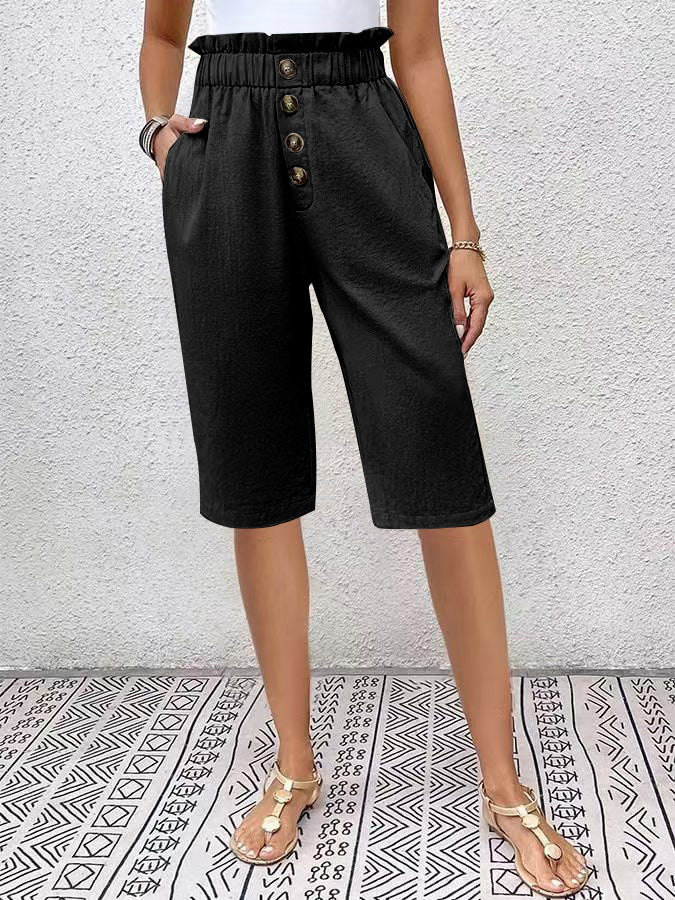 Women’s Knee-Length Shorts – Lightweight Linen – High Waist Paperbag – Relaxed Fit
