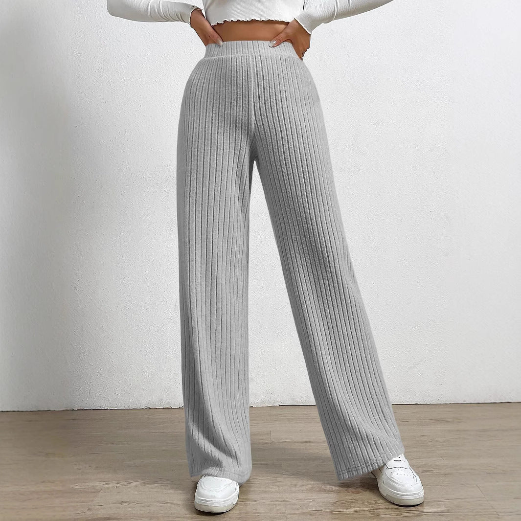 Women’s Wide-Leg Pants – Soft Knit – High Waist – Full Length Relaxed Fit