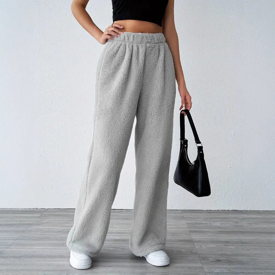Women’s Casual Pants – Plush Fleece – Relaxed Fit – Full Length – Elastic Waistband