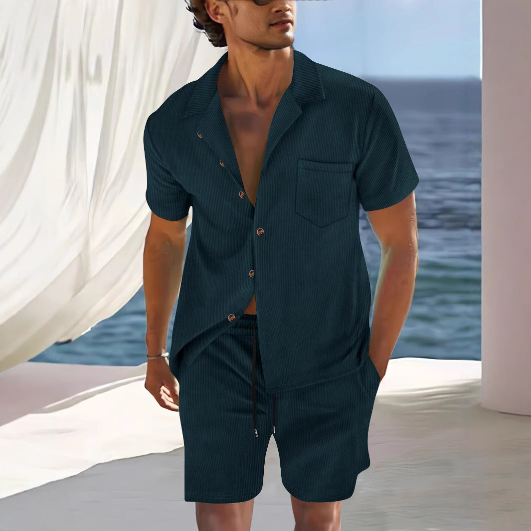 Men’s Shirt and Shorts Set – Cuban Collar – Relaxed Fit – Lightweight Breathable Fabric