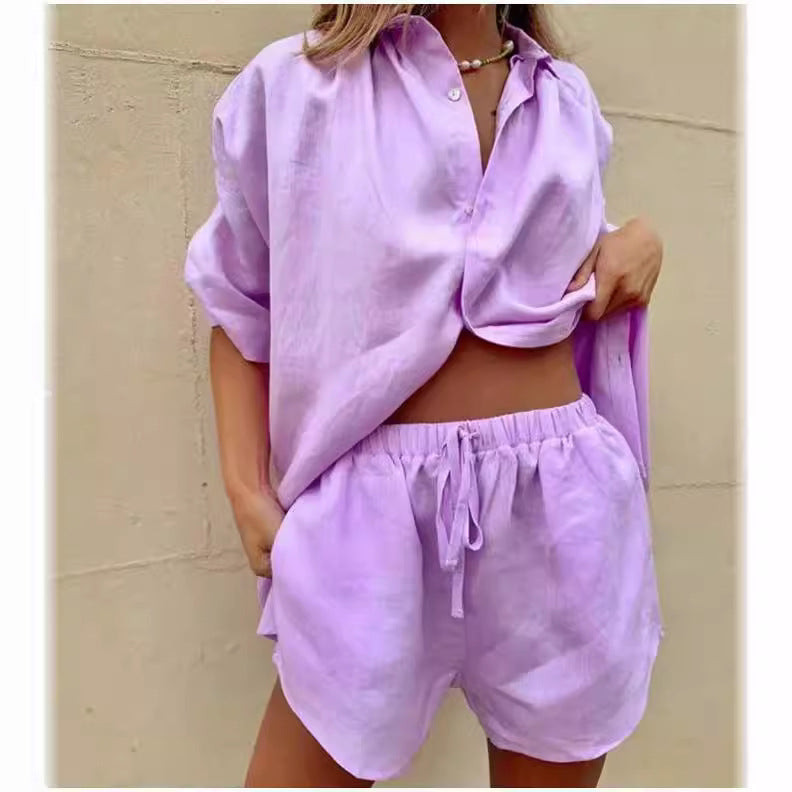 Women’s Shirt and Shorts Set – Relaxed Oversized Fit – Breathable Blend – Casual Style