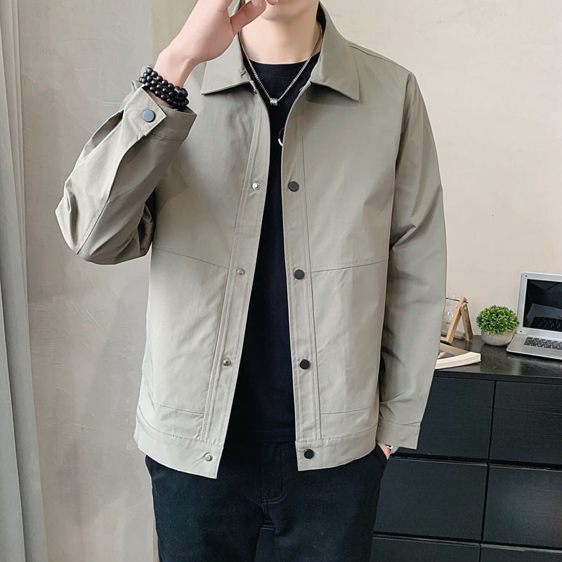 Men’s Casual Jacket – Relaxed Fit – Breathable Blend – Snap Button Front – Turn-Down Collar