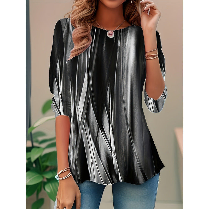 Women’s Blouse – Relaxed Fit – Abstract Print – Cotton – 3/4 Sleeve