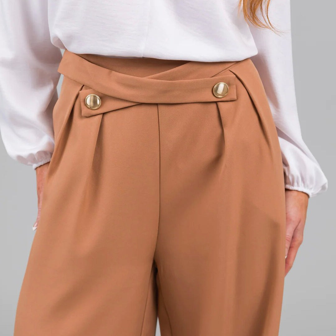 Women’s Wide-Leg Trousers – High Waist – Button Detail – Relaxed Fit – Full Length