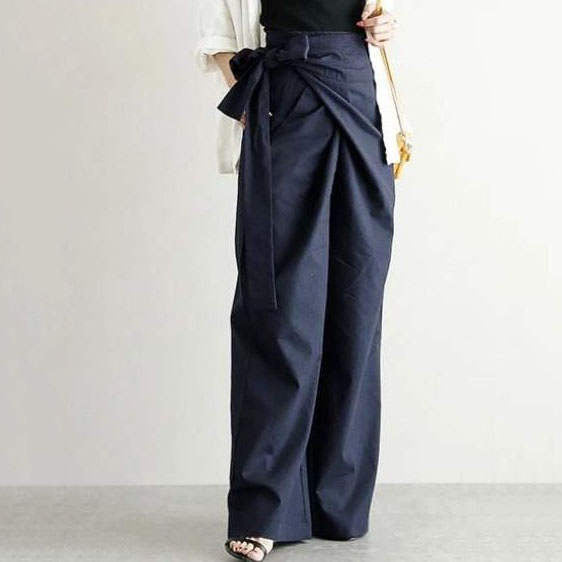 Women’s Wide-Leg Pants – High Waist – Tie Waistband – Lightweight Cotton – Full Length