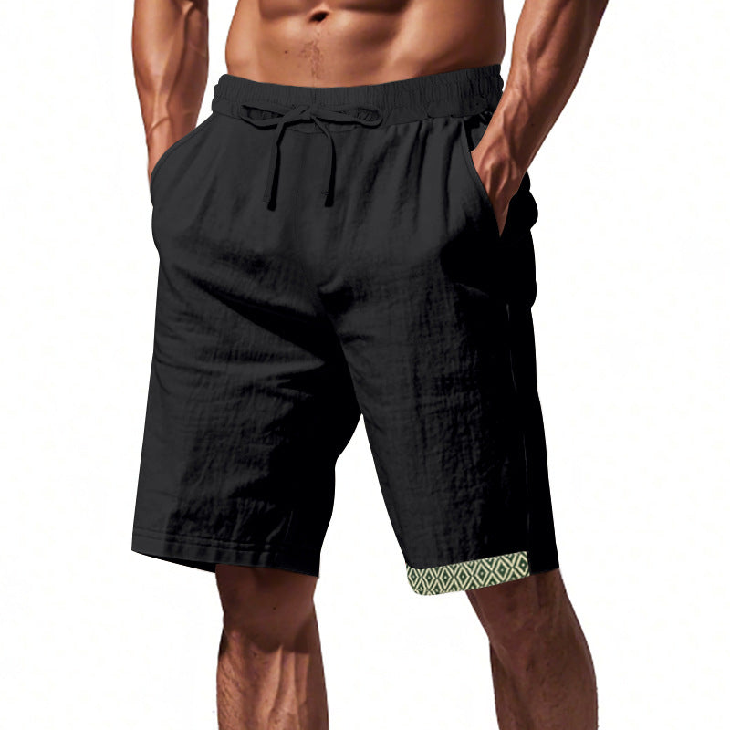 Men’s Linen Shorts – Loose Fit – Breathable – Drawstring Waist – Boho Hem Trim