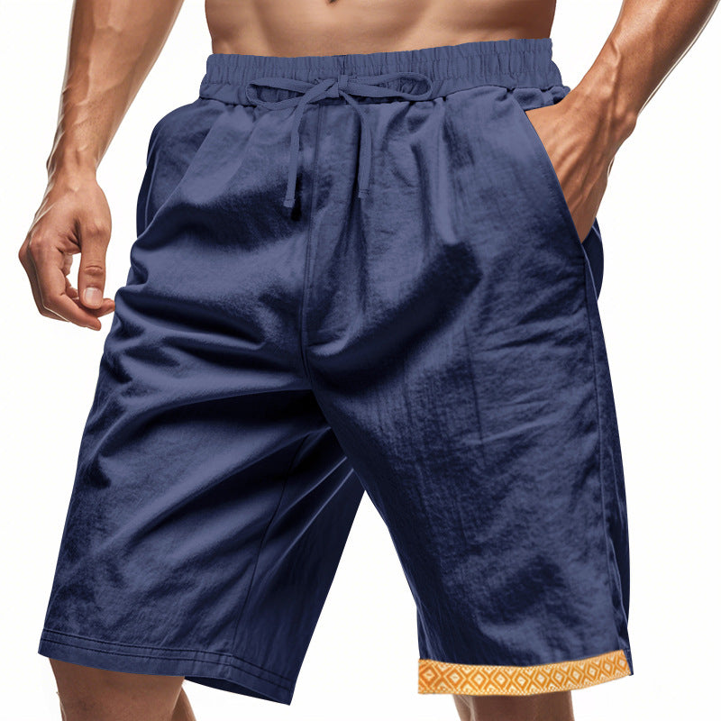 Men’s Linen Shorts – Loose Fit – Breathable – Drawstring Waist – Boho Hem Trim