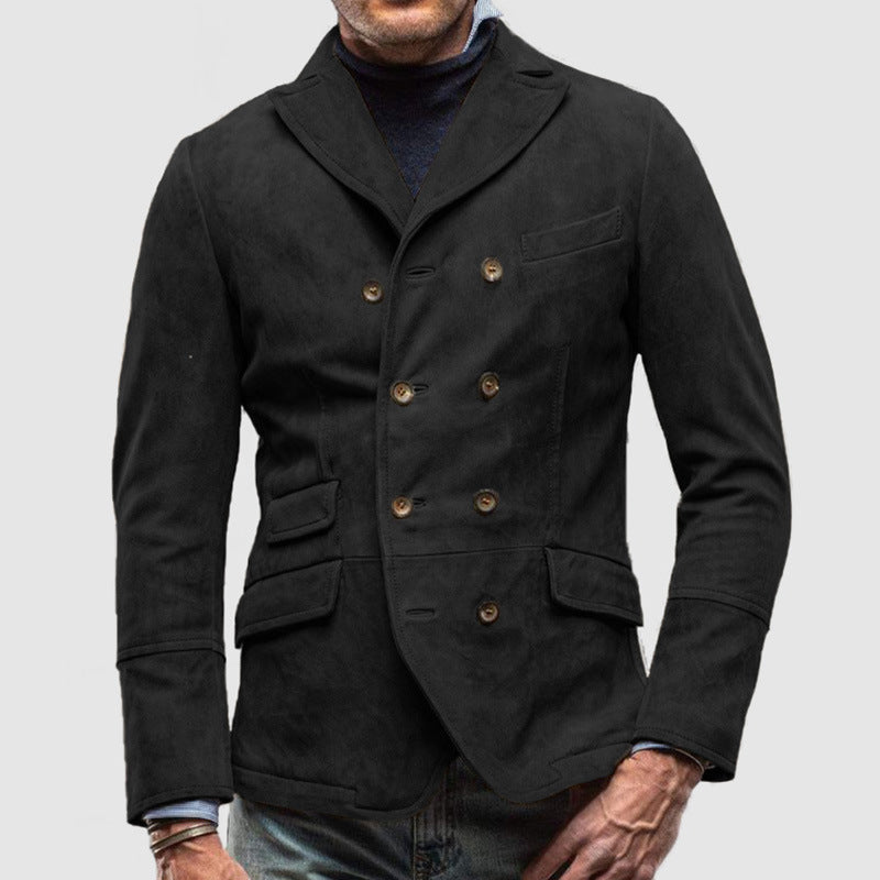 Men’s Double-Breasted Jacket – Tailored Fit – Lapel Collar – Luxury Fabric – Hip Length