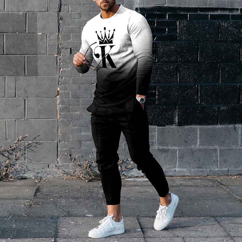 Men’s Tracksuit – Slim Fit – Cotton Blend – Pattern Print – Tapered Pants Leisure Set