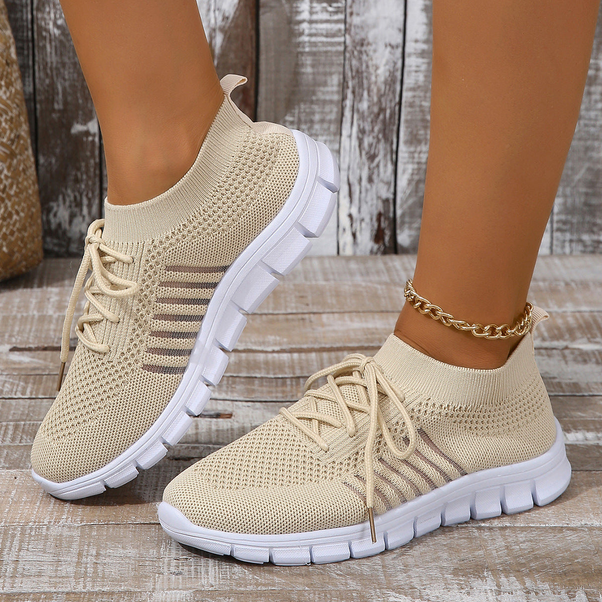 Women’s Athletic Sneakers – Flyknit Mesh – Cushioned Sole
