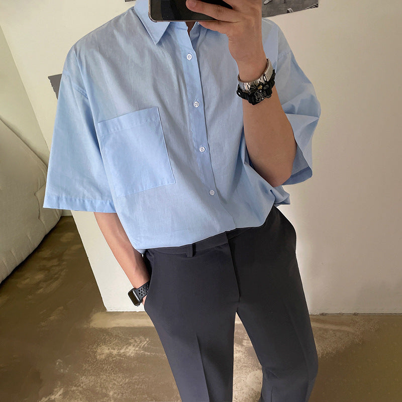 Men’s Button-Down Shirt – Lightweight Cotton – Relaxed Fit – Short Sleeve Casual Wear