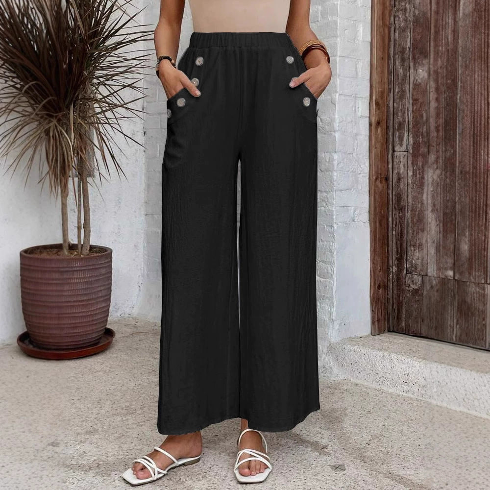 Women’s Cropped Pants – Wide Leg – Elastic Waist – Soft Lightweight Woven Fabric