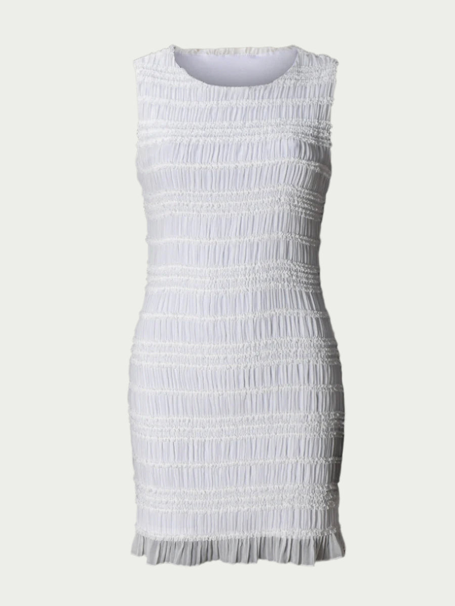 Women’s Mini Dress – Slim Fit – Sheer Striped Layers – Cut-Out Detail – Sleeveless