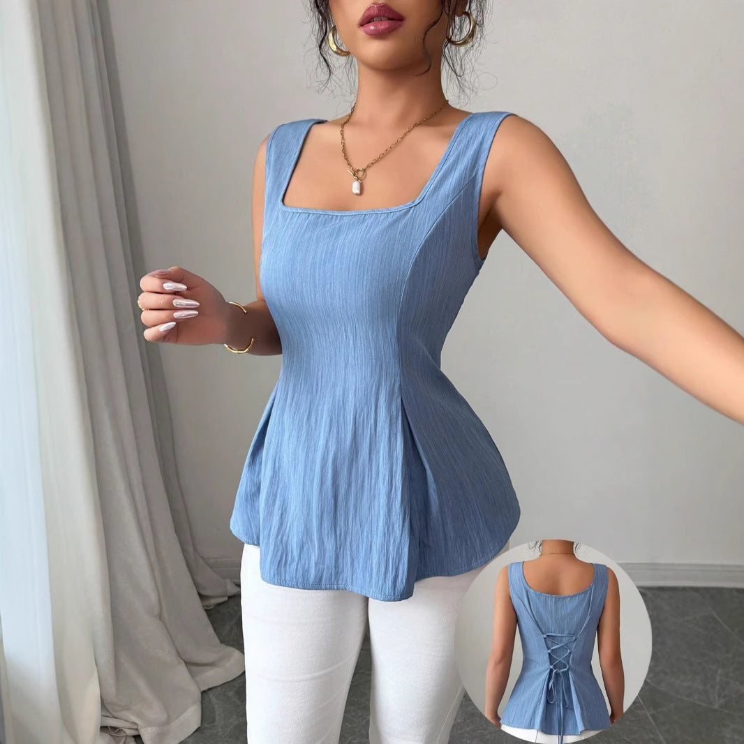 Women’s Tank Top – Slim Fit – Ribbed Knit – Square Neck – Stretch Casual Wear