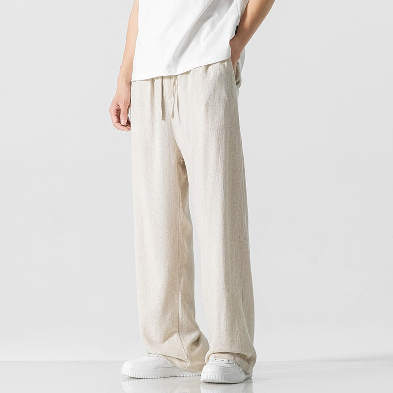 Men’s Casual Pants – Linen Blend – Loose Fit – Full Length – Drawstring Waist