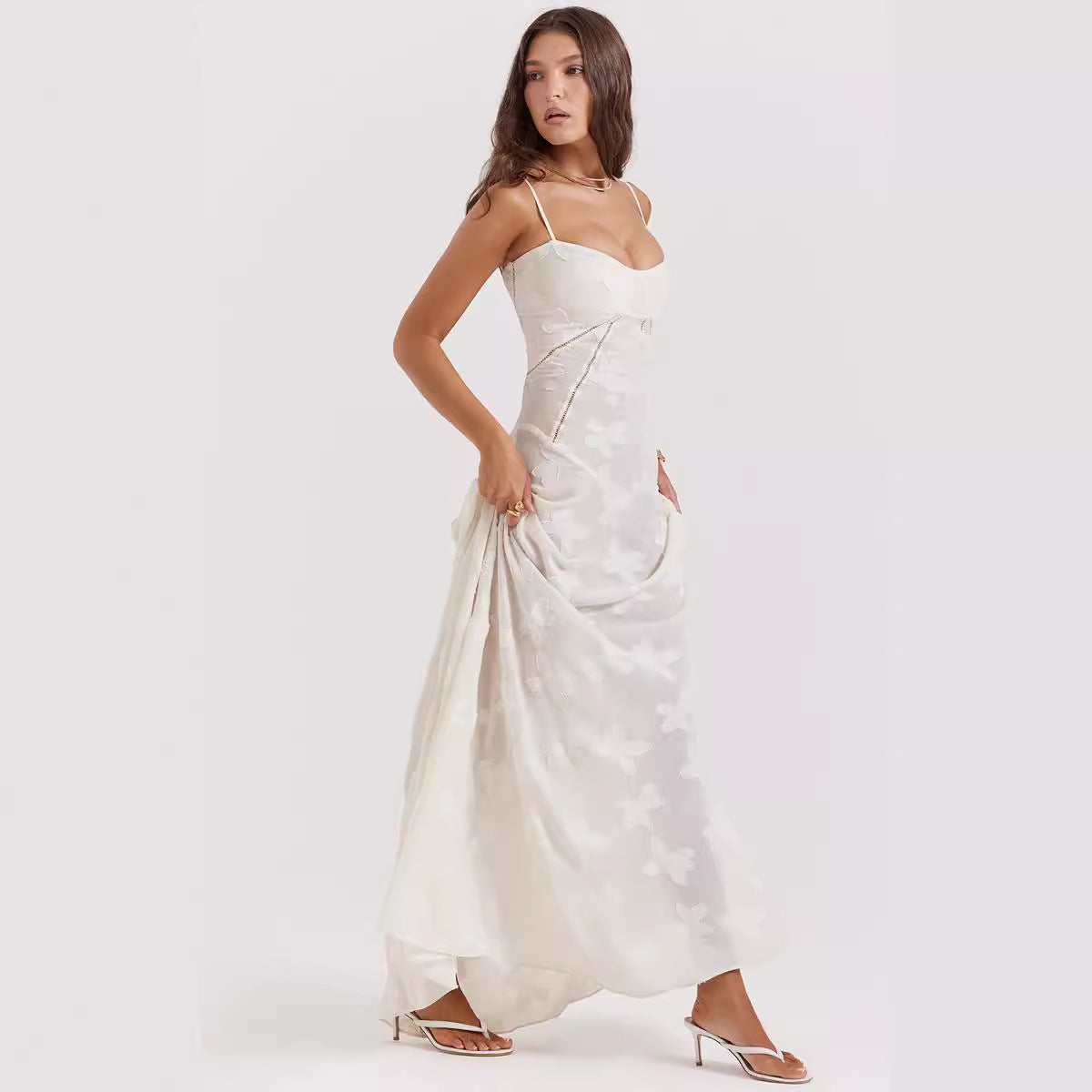 Women’s Evening Gown – Chiffon – Slim Fit – Spaghetti Strap – Embroidered Formal Dress