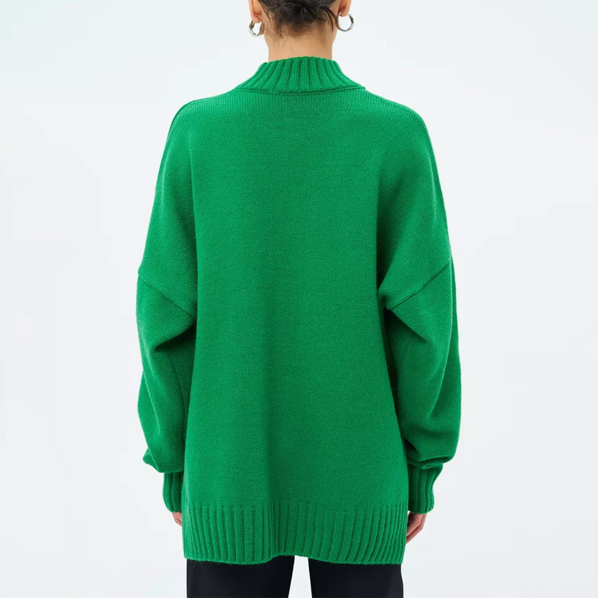 Women’s Pullover Sweater – Soft Ribbed Knit – Oversized Fit – Semi-High Neck – Casual