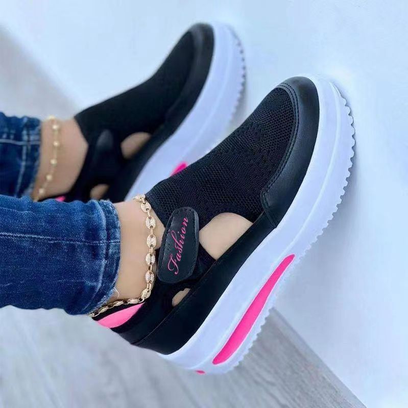 Women’s Low-Top Sneakers – Chunky Sole – Velcro Strap – Cut-Out Style