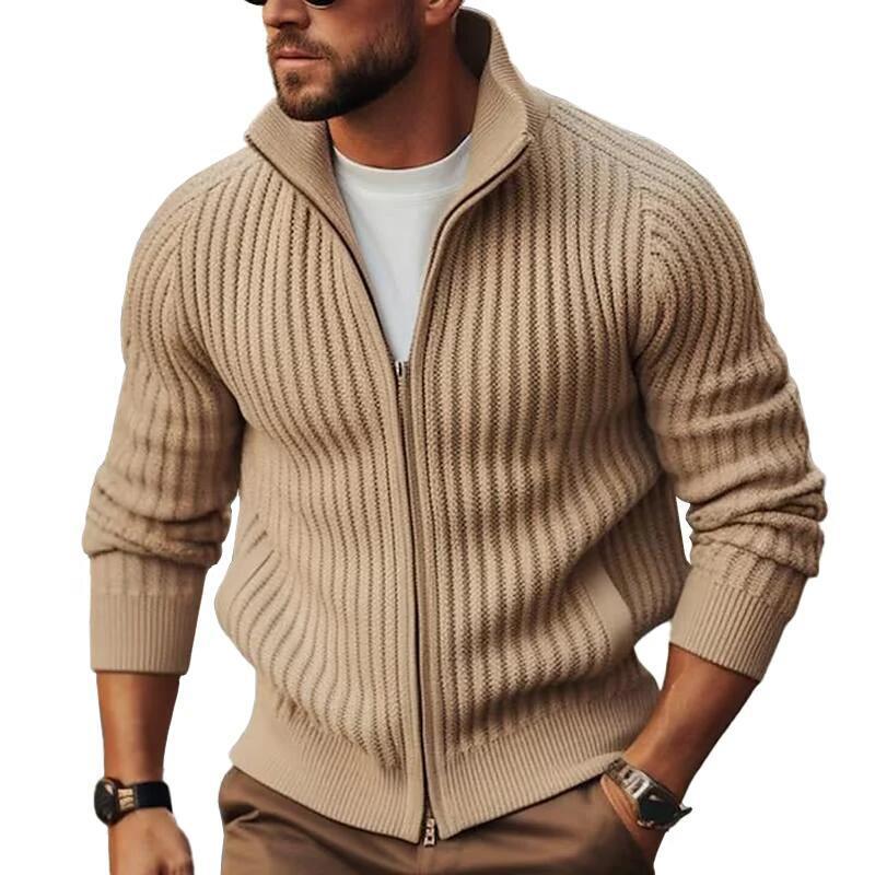 Men’s Cardigan Sweater – Zip Front – Soft Knit – Regular Fit – Stand Collar – Pockets