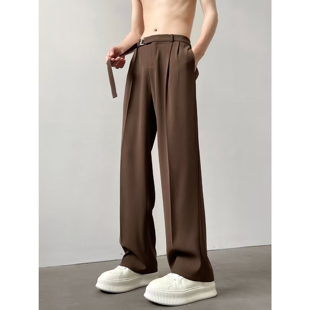 Men’s Straight-Leg Pants – Relaxed Fit – Full Length – Belted Waist – Breathable Blend