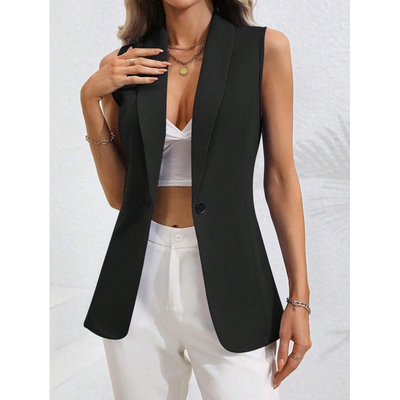 Women’s Sleeveless Cardigan Jacket – Tailored Fit – Round Neck – Single Button Closure