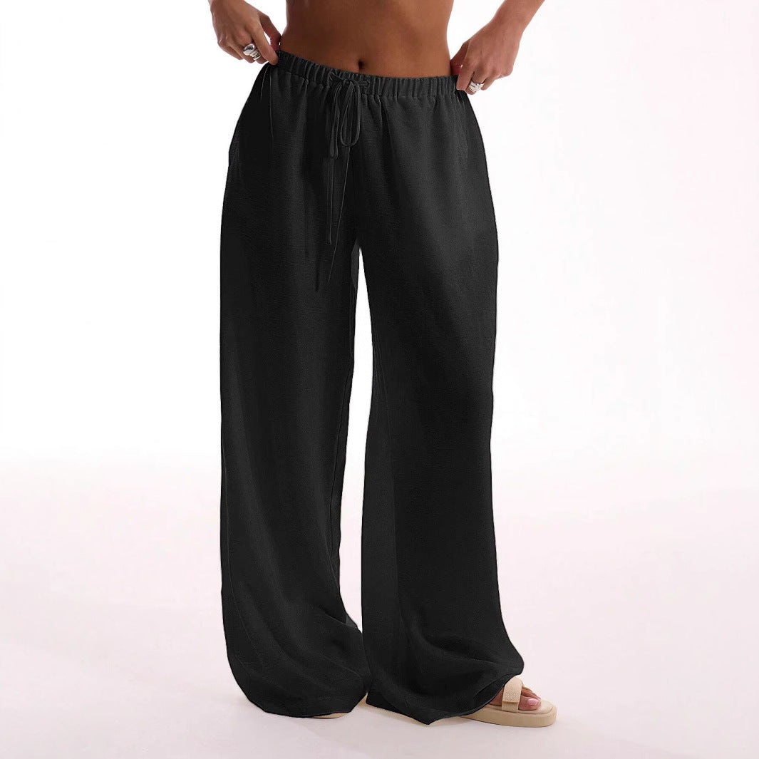 Women’s Wide-Leg Pants – Linen Blend – Relaxed Fit – Elastic Drawstring Waist
