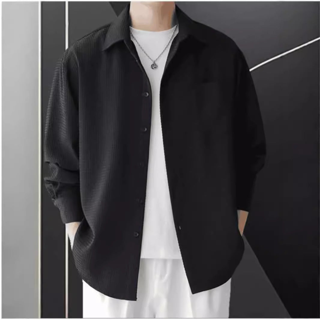 Men’s Long Sleeve Shirt – Waffle Knit – Oversized Fit – Button-Up Casual Layer