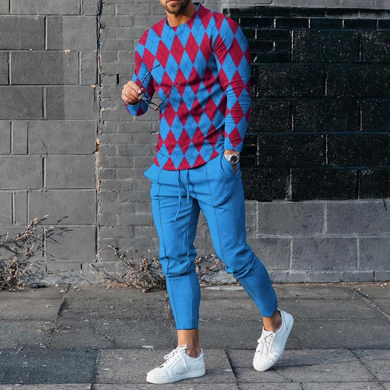 Men’s Tracksuit – Slim Fit – Cotton Blend – Pattern Print – Tapered Pants Leisure Set