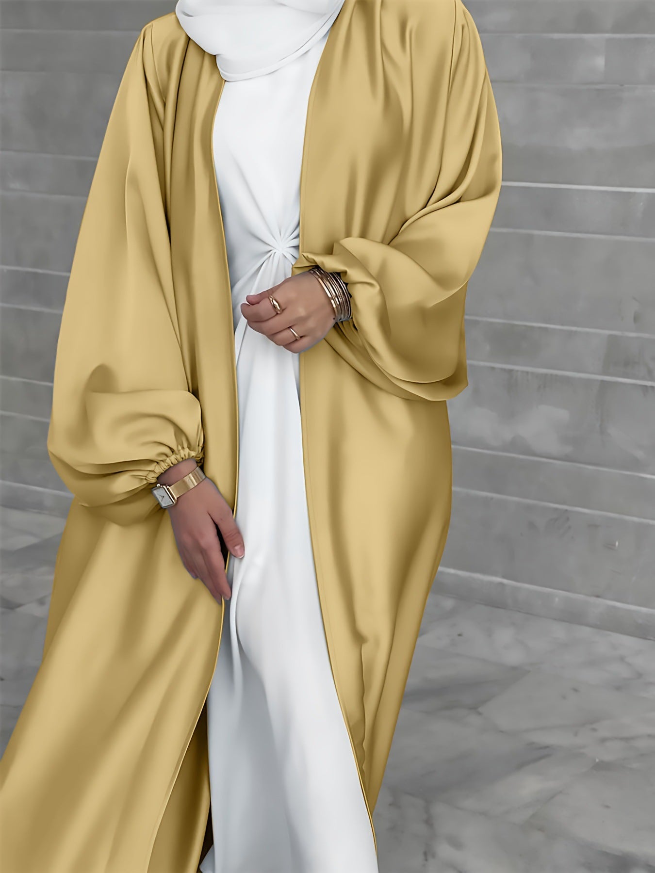 Women’s Kimono Overlay – Silk – Full Length – Open Front – Voluminous Sleeves